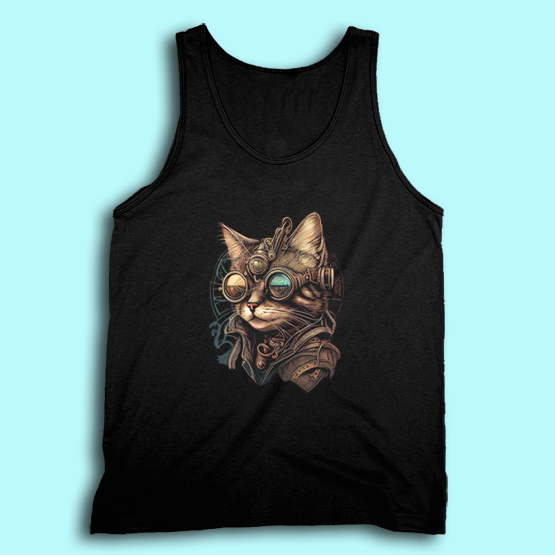 Steampunk cat with hat and goggles Tank Top